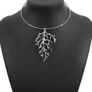 Zara SilverCoral Leaf Statement Choker Necklace